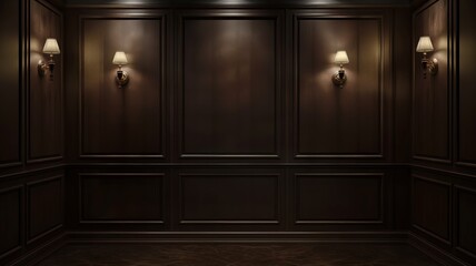 Dark wooden wall with elegant panel design