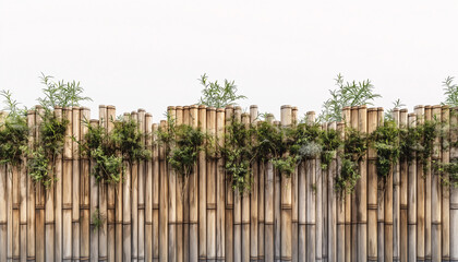 Fototapeta premium bamboo fence on white background 