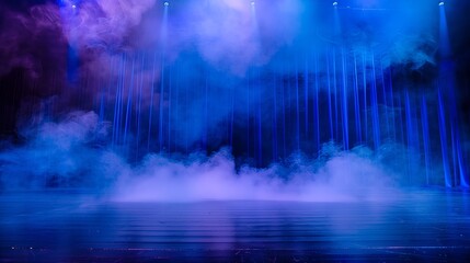 Obraz premium An empty stage, blue and purple lighting, light smoke.