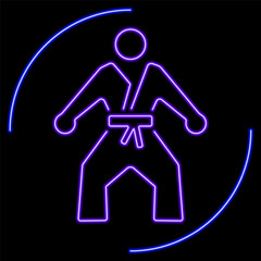 karate neon sign, modern glowing banner design, colorful modern design trend on black background. Vector illustration.