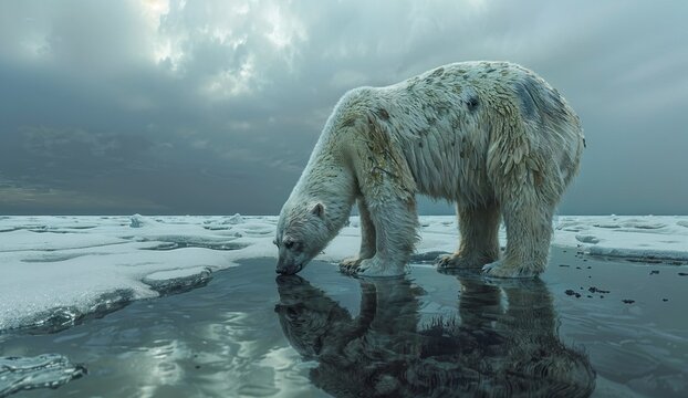 Desperate Polar Bear: Symbol of Climate Change Struggling on Melting Arctic Ice