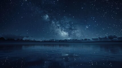 Fototapeta premium A serene night sky with a stunning view of the Milky Way reflected in a calm lake.