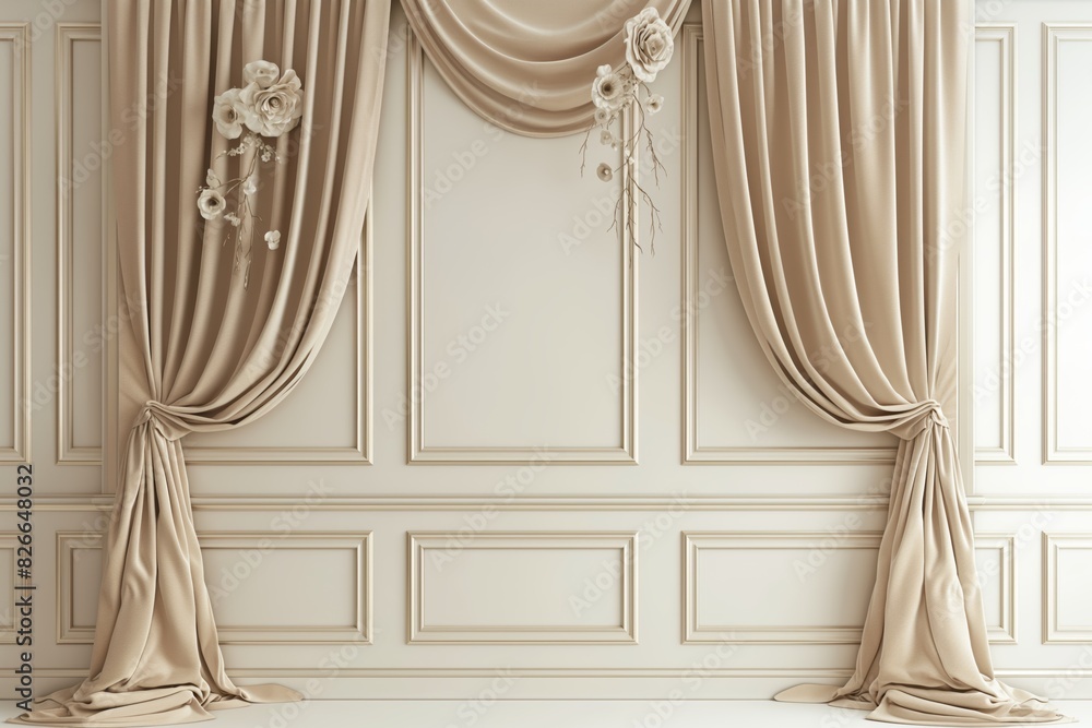 Sticker Classic wall with elegant draped curtains