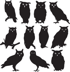 Owl Silhouette set on White Background