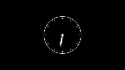 Clock icon animation. clock's hand speed rotation. 2d clock isolate on black. 12 hours time lapse clock. fast clock icon.