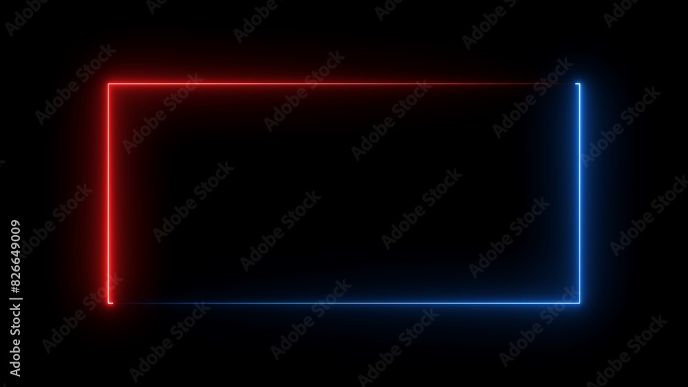 Poster square rectangle picture frame with two tone neon color on isolated black background.