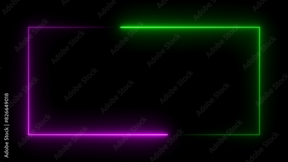 Aufkleber square rectangle picture frame with two tone neon color on isolated black background.