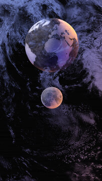 Majestic view of Earth and Moon over ocean backdrop