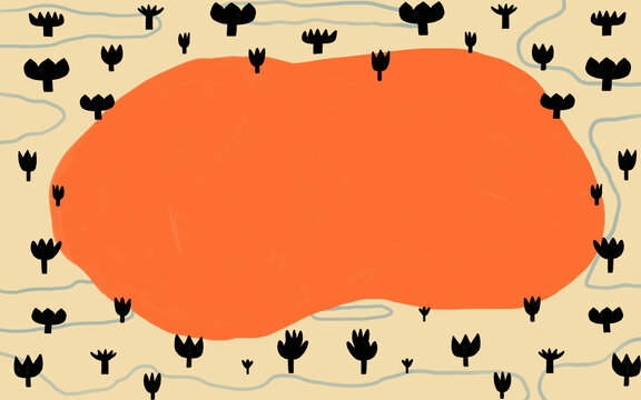 Abstract desert landscape with orange sun
