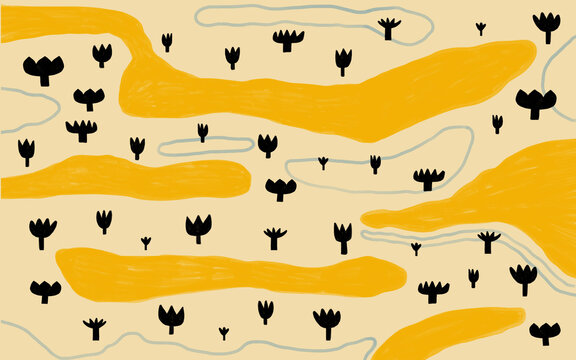 Abstract desert landscape with bold lines and shapes