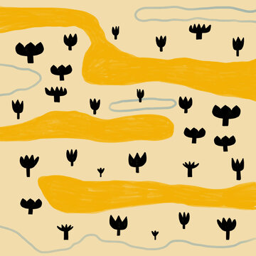 Abstract desert landscape with whimsical plants