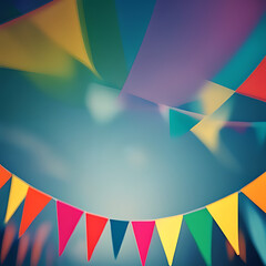 blur background colorful triangular flags of decorated celebrate outdoor party vintage tone