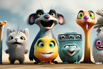 Fototapeta premium Surrealistic appearance, highly detailed, cute animal images, memoji, cartoon images, characters,