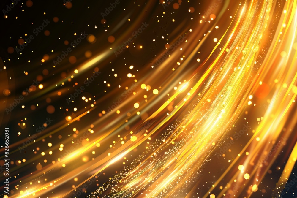Poster elegant abstract background with golden sparkling wave lines and glitter particles