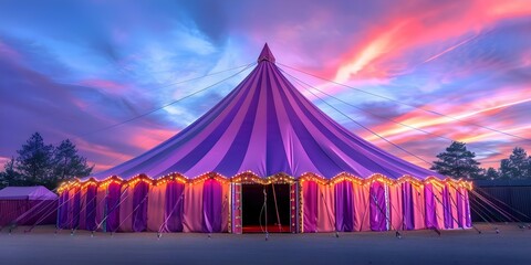 Summer circus tent with festive facade a lively and colorful attraction. Concept Outdoor Photoshoot, Circus Tent, Festive Facade, Colorful Attraction, Summer Theme