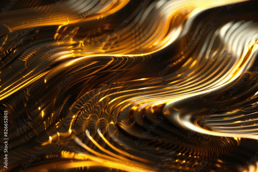 Poster luxurious 3d rendering of elegant, sophisticated golden waves abstract background with shimmering li