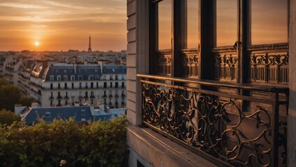 Romantic Parisian Balcony During Sunset