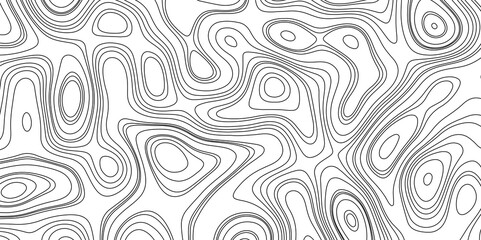 Black and white abstract topographic contours map background, topographic map and landscape terrain texture grid outline cartography landscape white wave paper curved reliefs abstract background.