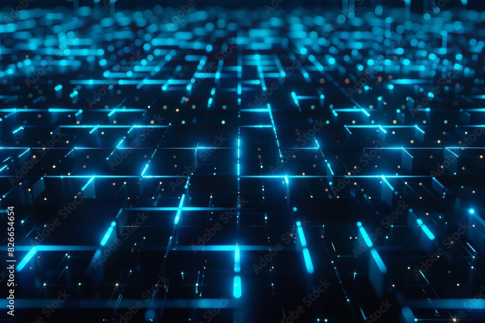 Poster abstract digital background with glowing blue lines and geometric shapes, representing technology an