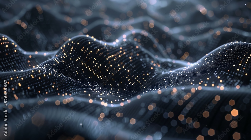 Poster abstract digital wave of glowing particles. technology concept depicting data flow, network visualiz