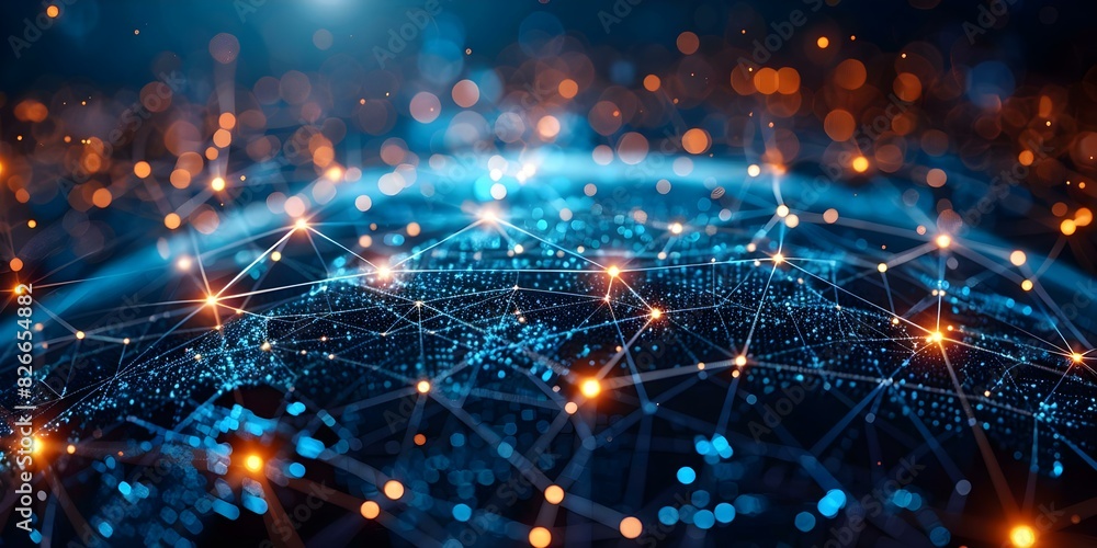 Poster secure global ecommerce network featuring holograms for connected business transactions. concept glo