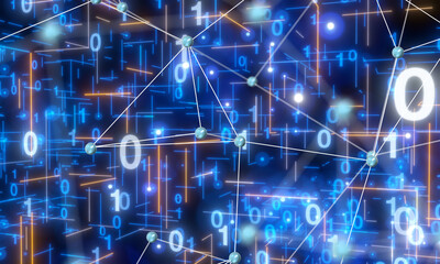 Neural network 3D illustration. Big data and cybersecurity