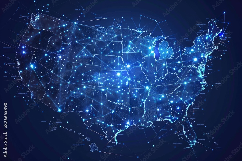 Poster digital map of america network connectivity created with generative ai