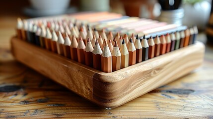 A minimalist pencil holder with a few high-quality pens and pencils, keeping writing instruments organized and easily accessible.