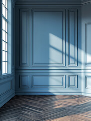 Obraz premium Sophisticated blue wall and panels in empty room
