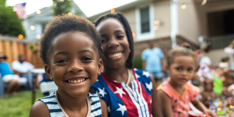 Family with children celebrating 4th of july together at the multicultural neighborhood