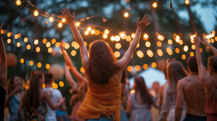 Joyful outdoor summer party with dancing