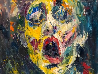 Fototapeta premium Impressionistic Portrait of a Figure Confronted with an Unsettling Truth Their Features Warped by a Maelstrom of Bewilderment and Inner Conflict