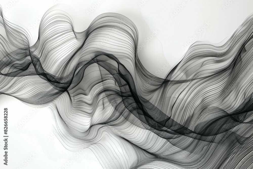 Poster elegant and minimalist abstract monochrome wave pattern design with smooth, flowing wavy lines, crea