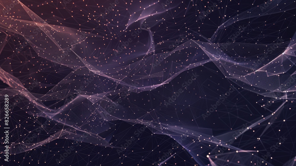Poster abstract background with dotted waves and interwoven lines network connection pattern