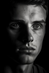 A man with a dark face and a black background