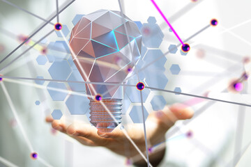 Neural network 3D illustration. Big data and cybersecurity - 3d