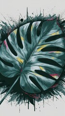 A graffiti-style illustration on a white background with large bright leaves.