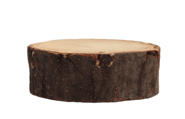 PNG Wood stump platform podium on transparent background. Minimal empty display product presentation scene.
