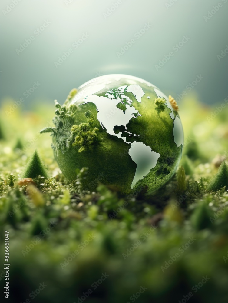 Poster a globe with a green surface and trees on it