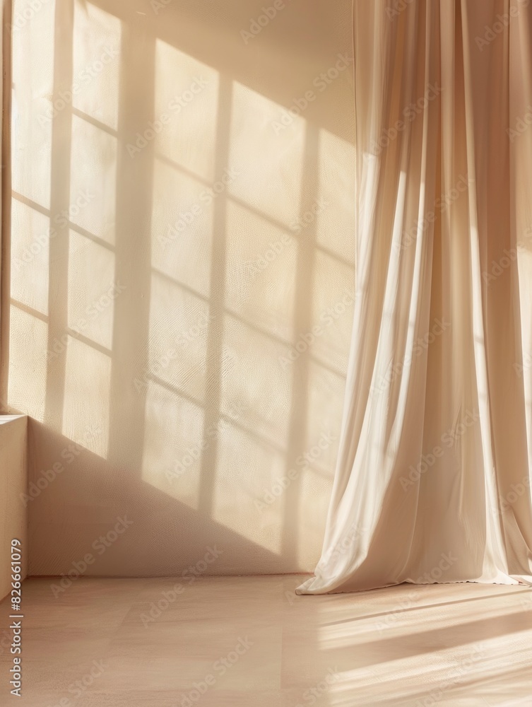Poster a window with a curtain in front of it