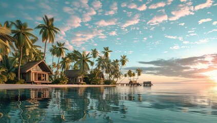 Naklejka premium Tropical Paradise with Beachfront Bungalows