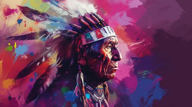 Native American Day illustration of ai .Generative AI.