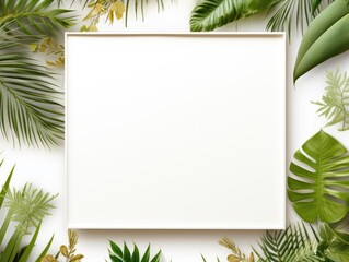 A white frame with a green background and a white background