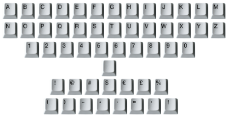 White Computer Keyboard keys Mega pack of letters, numbers and special characters from the alphabet. Premium pen tool cutout. Transparent background PNG. 