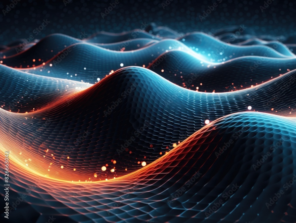 Aufkleber a computer generated image of a blue ocean with orange waves. the image has a futuristic and otherwo