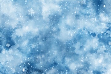 Fototapeta premium A blue sky with snowflakes falling on it. The snowflakes are scattered all over the sky, creating a sense of movement and liveliness. The blue sky contrasts with the white snowflakes