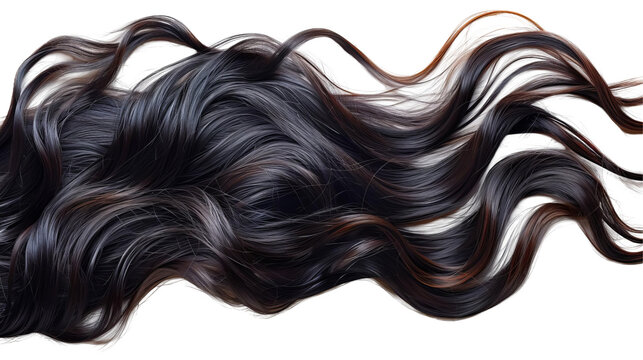 Lustrous, wavy brunette hair extension with highlights, perfect for hairstyling, beauty, fashion, and salon-related projects.