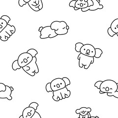 Cute kawaii koala bear. Seamless pattern. Coloring Page. Australian animals cartoon character. Hand drawn style. Vector drawing. Design ornaments.