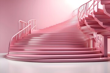 Cool 3D stairs in pink color, made of metal, white background