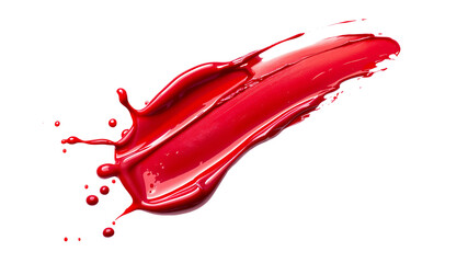 Spilled nail polish, red lacquer splash, cosmetic product isolated on white, top view, clipping path